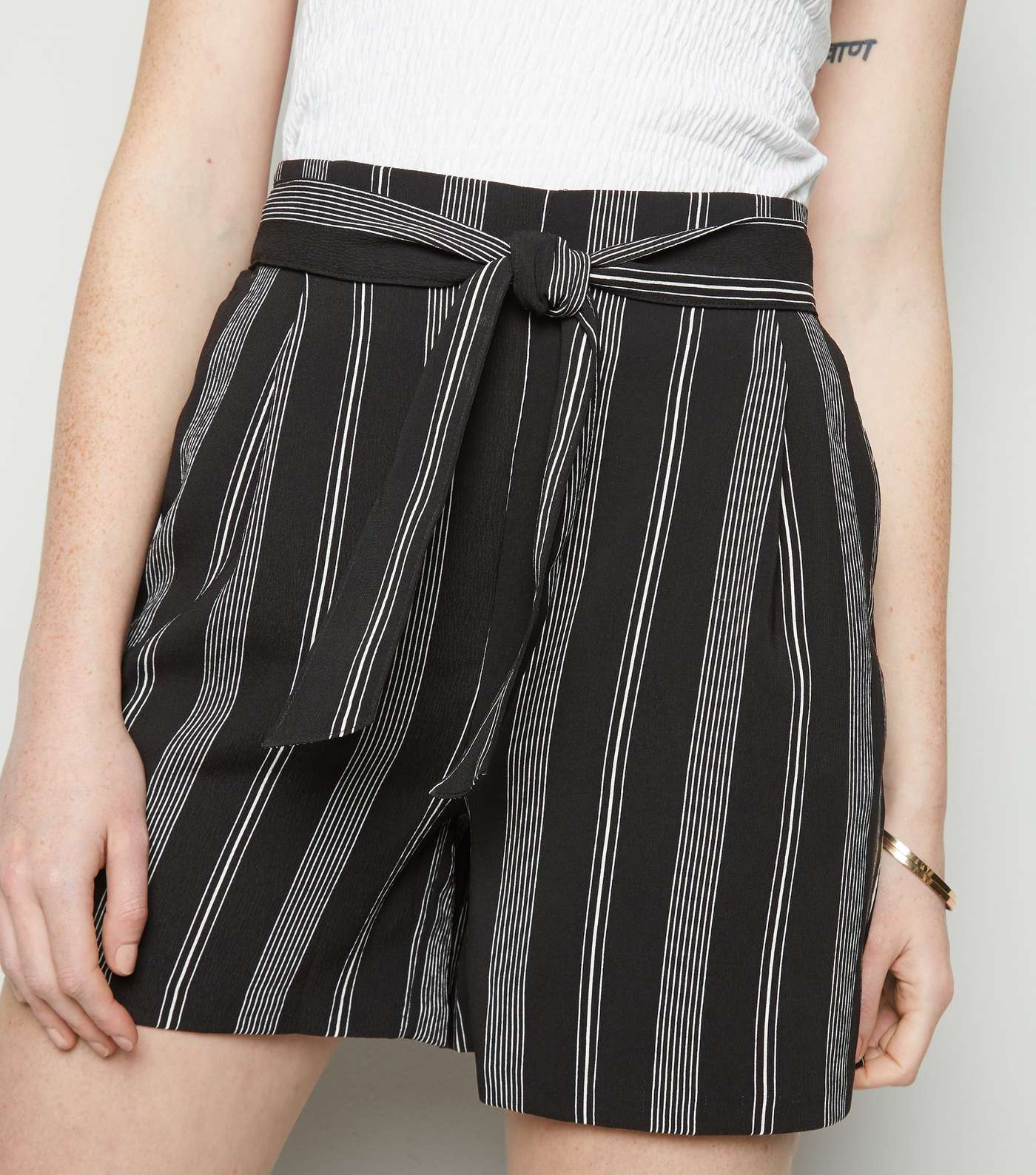 Tall Black Stripe Belted Shorts Image 5