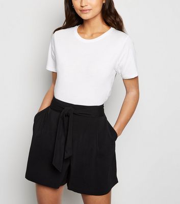 Petite Black Tie High Waist Shorts 