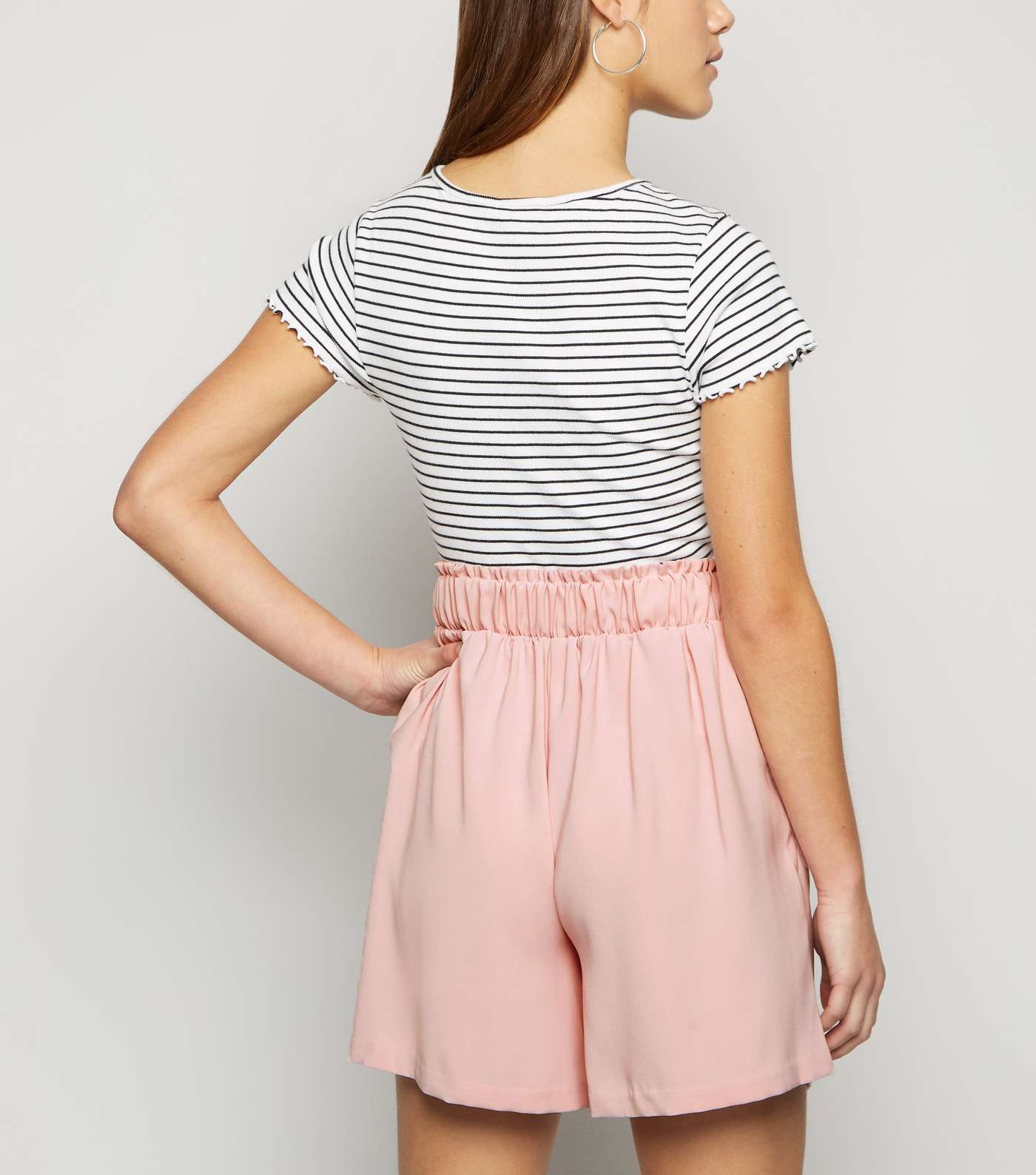 Petite Pale Pink Tie High Waist Shorts Image 3