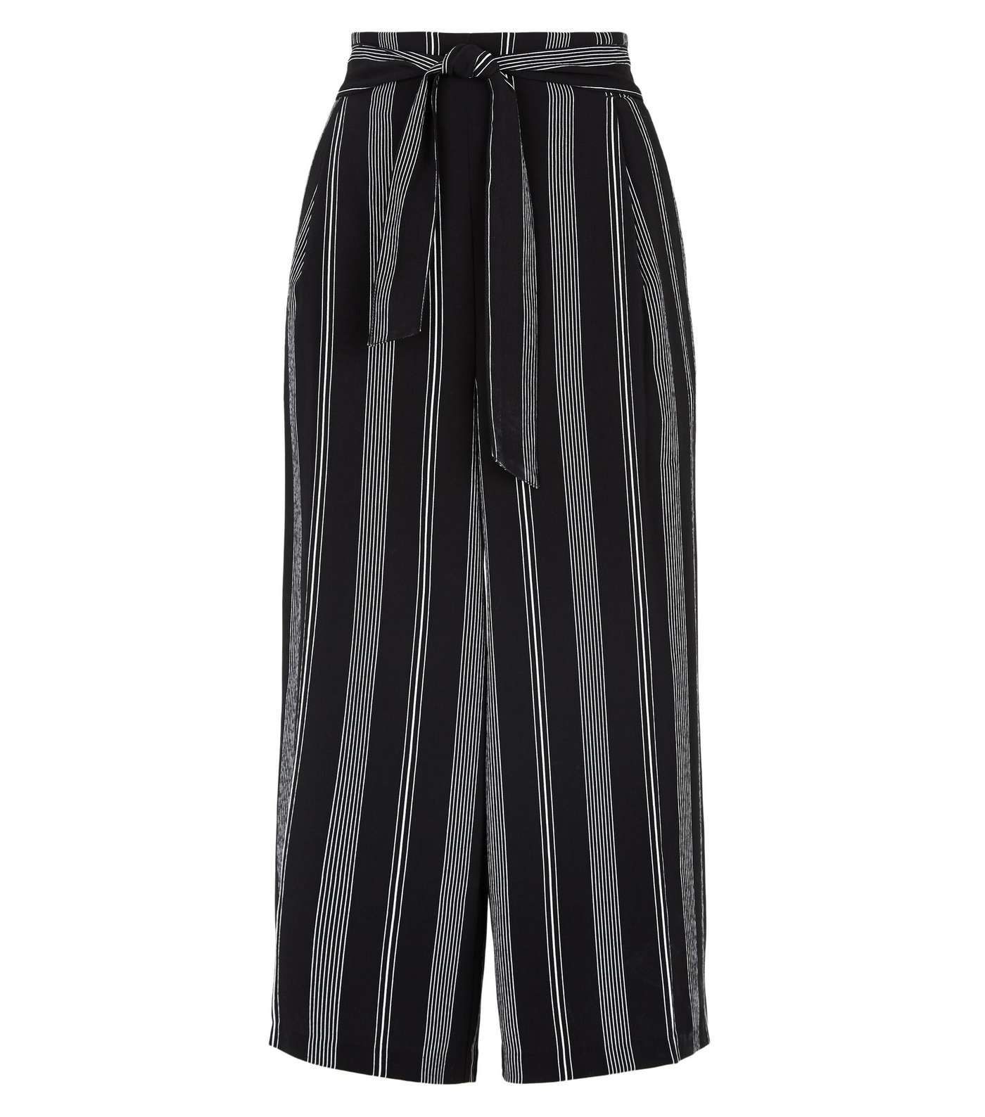 Petite Black Stripe Tie Waist Crop Trousers Image 4
