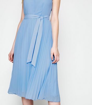 light blue pleated midi dress