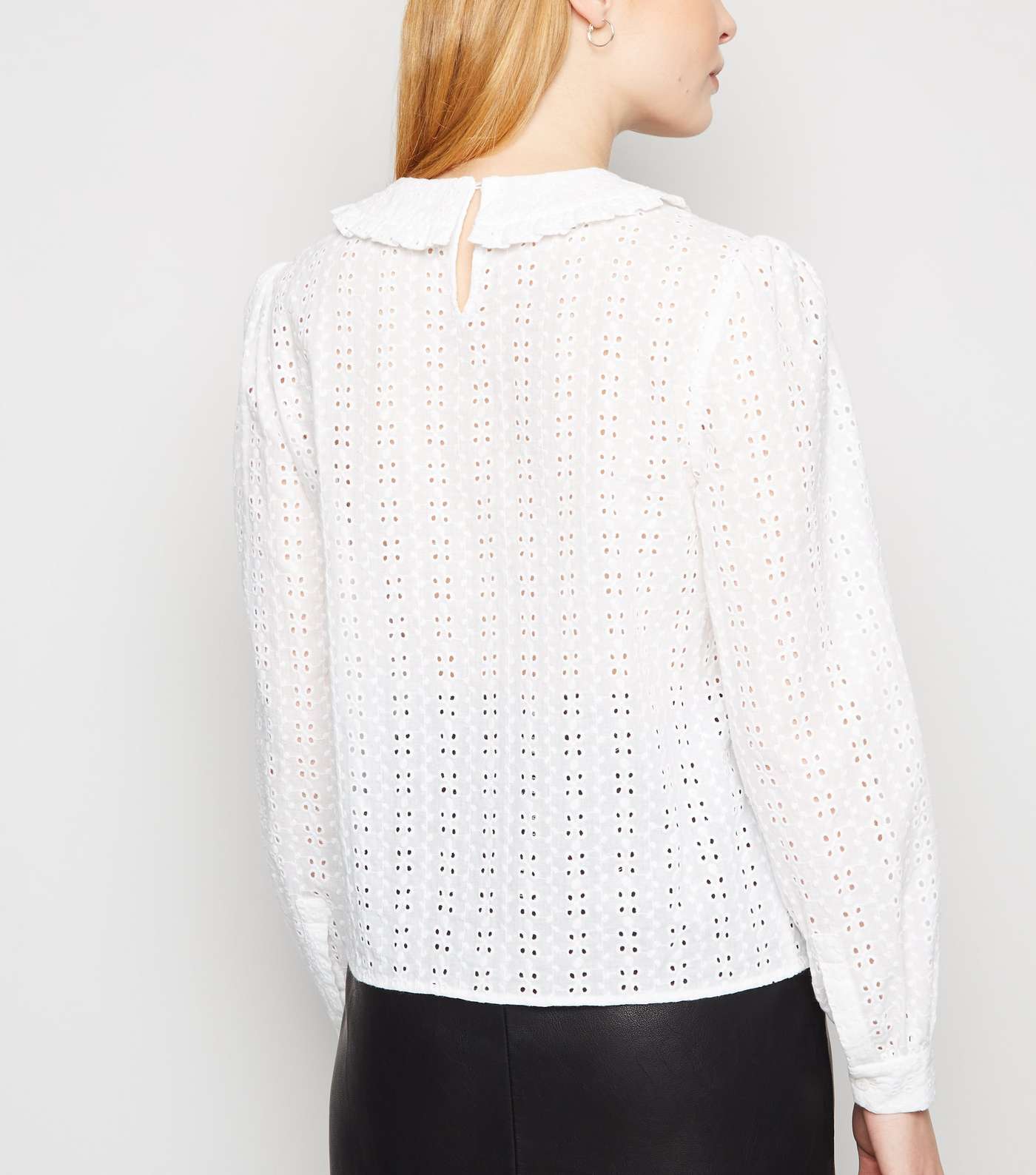 White Broderie Collared Puff Sleeve Top Image 3