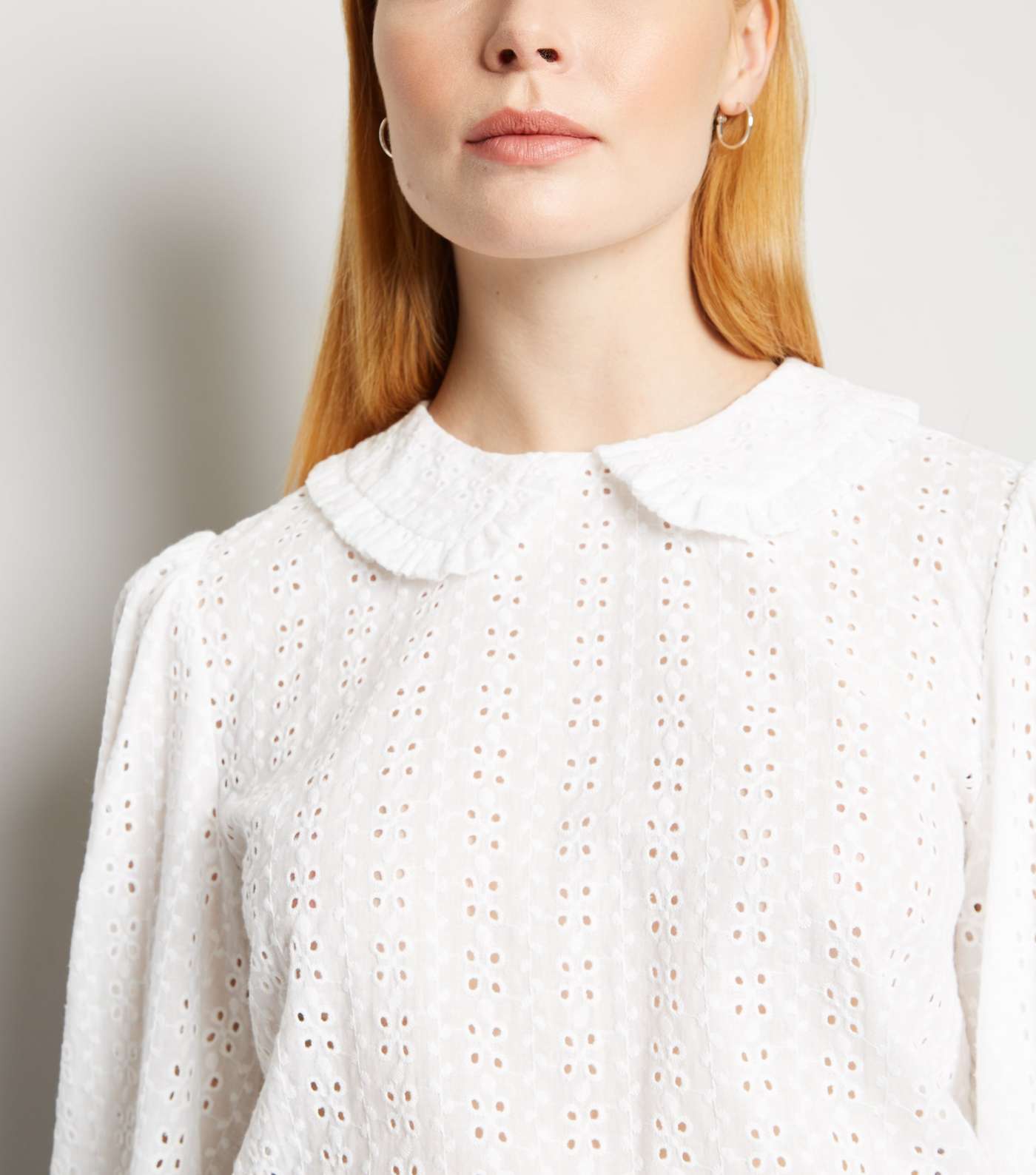 White Broderie Collared Puff Sleeve Top Image 5