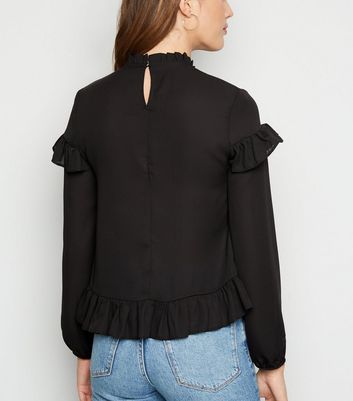 black chiffon ruffle blouse