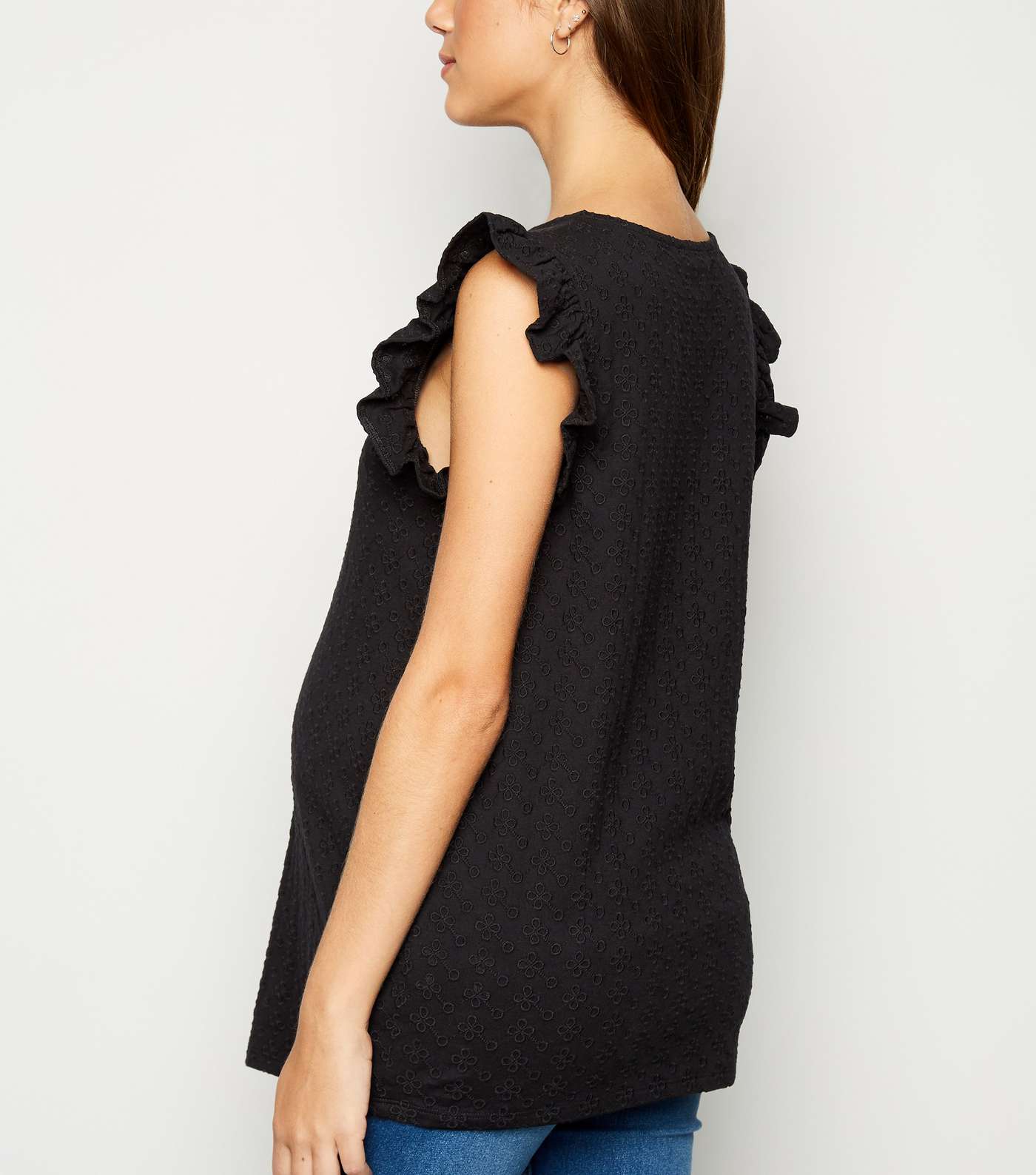 Maternity Black Broderie Frill T-Shirt  Image 3