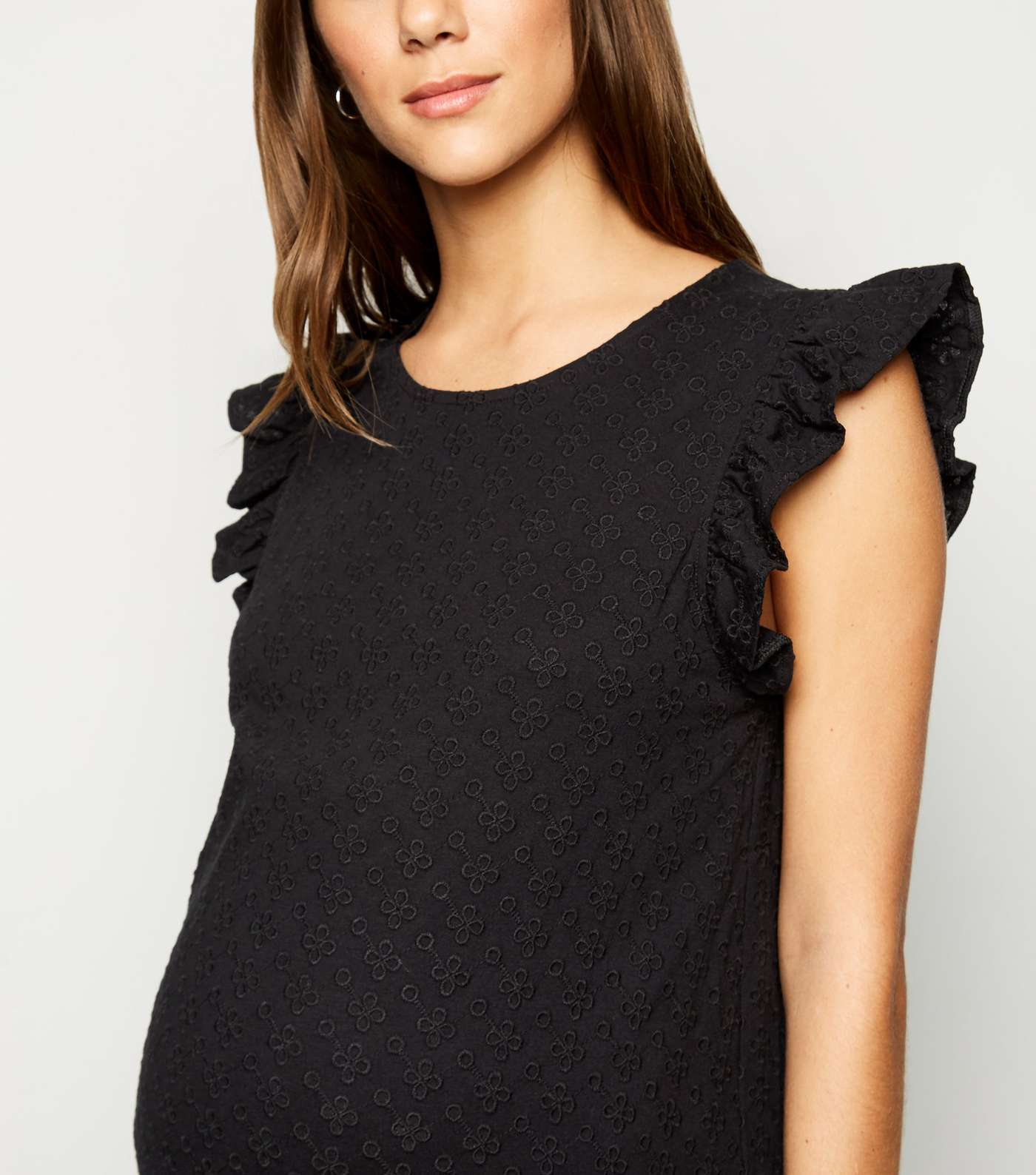 Maternity Black Broderie Frill T-Shirt  Image 5