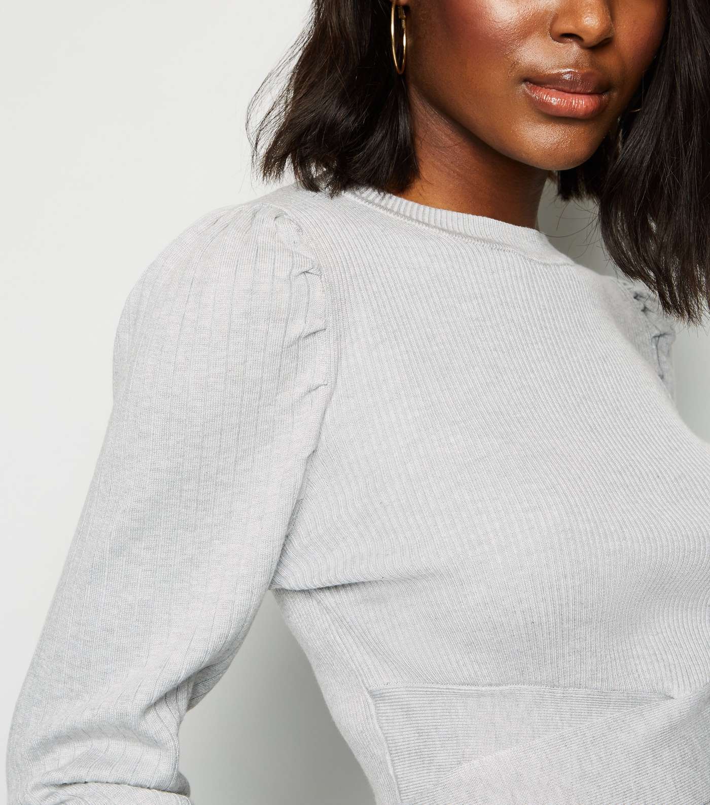Cameo Rose Pale Grey Puff Sleeve Jumper Image 5