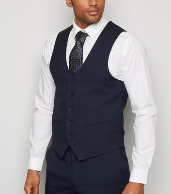 Image of Navy Button Up Waistcoat New Look