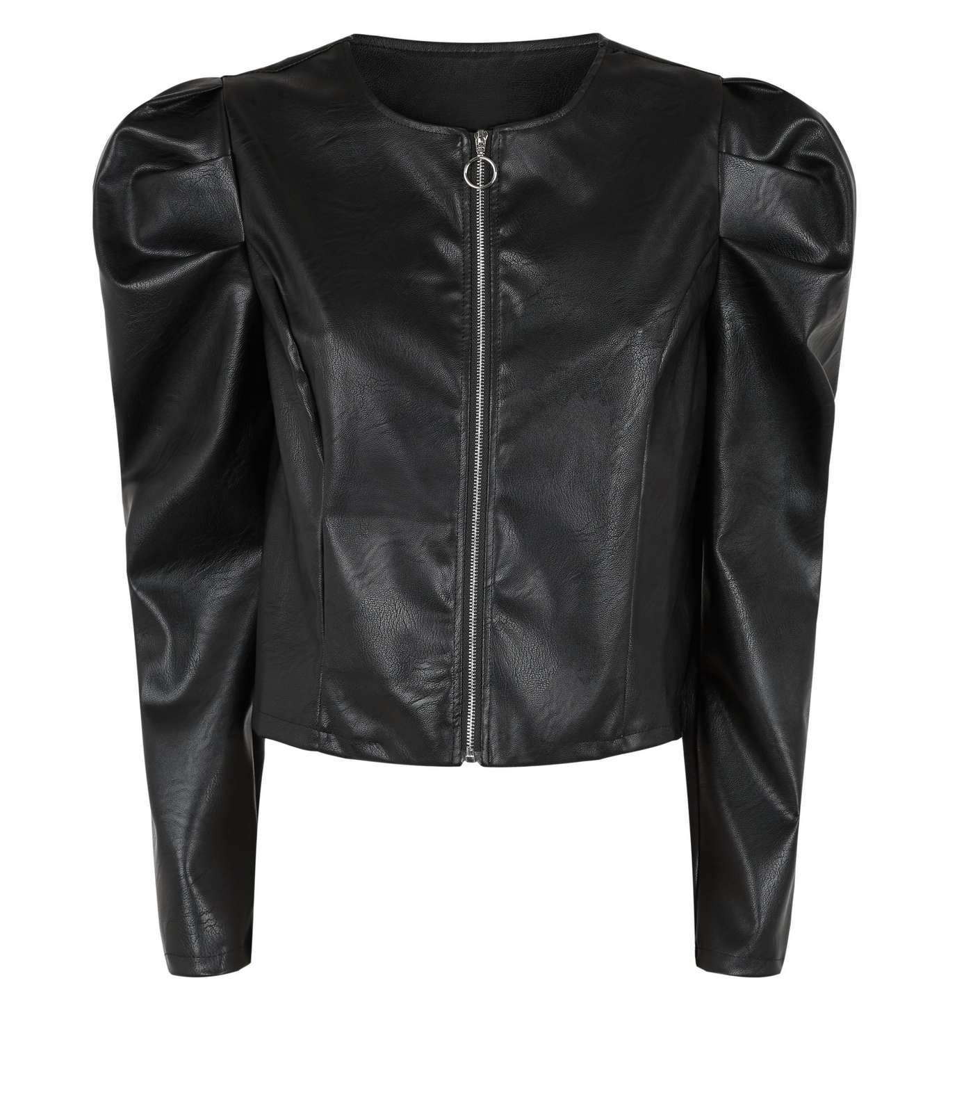 Cameo Rose Black Leather-Look Puff Sleeve Jacket Image 4