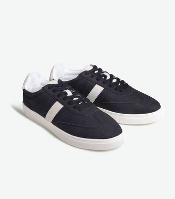 Image of Black Suedette Side Stripe Trainers New Look