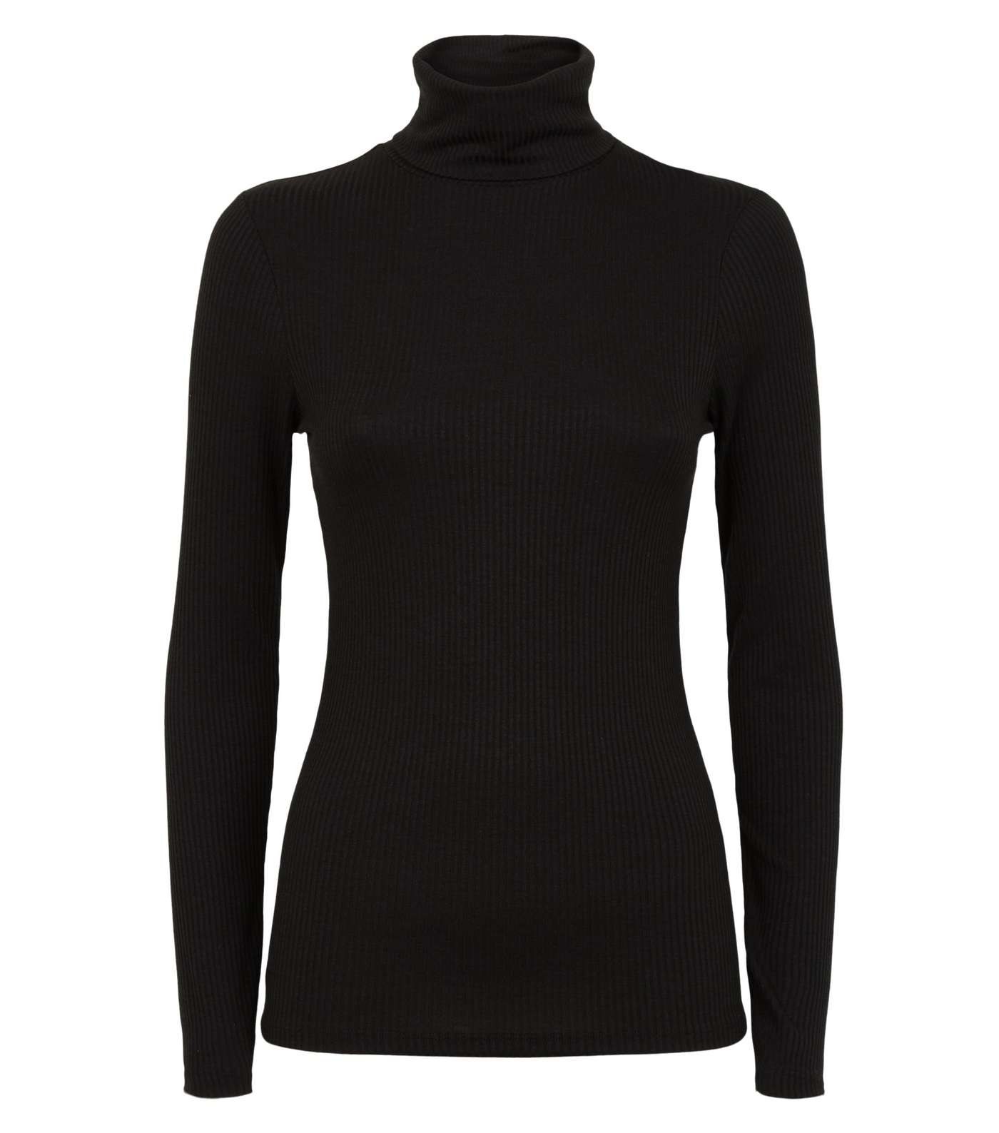Black Ribbed Roll Neck Top Image 4