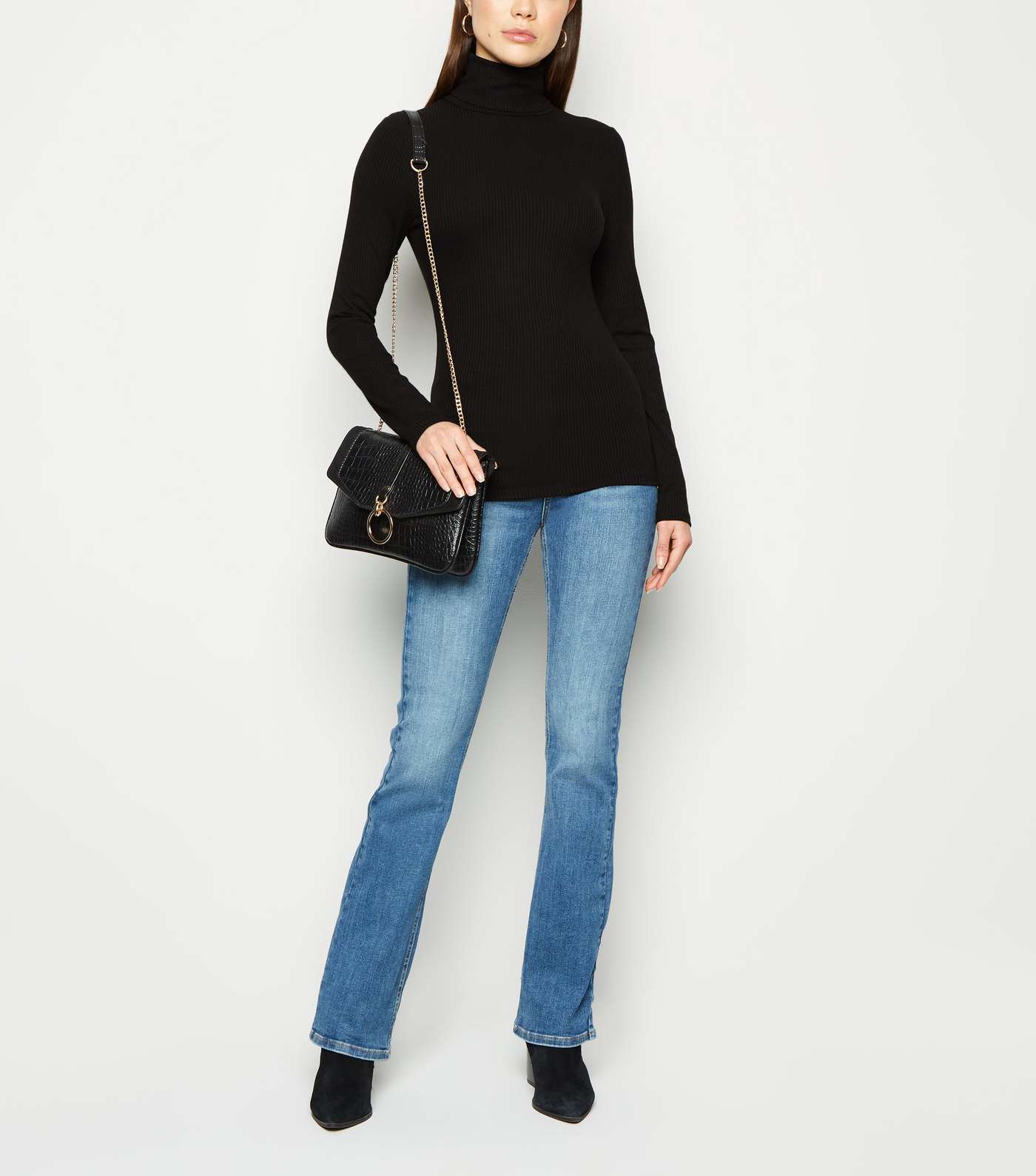 Black Ribbed Roll Neck Top Image 2