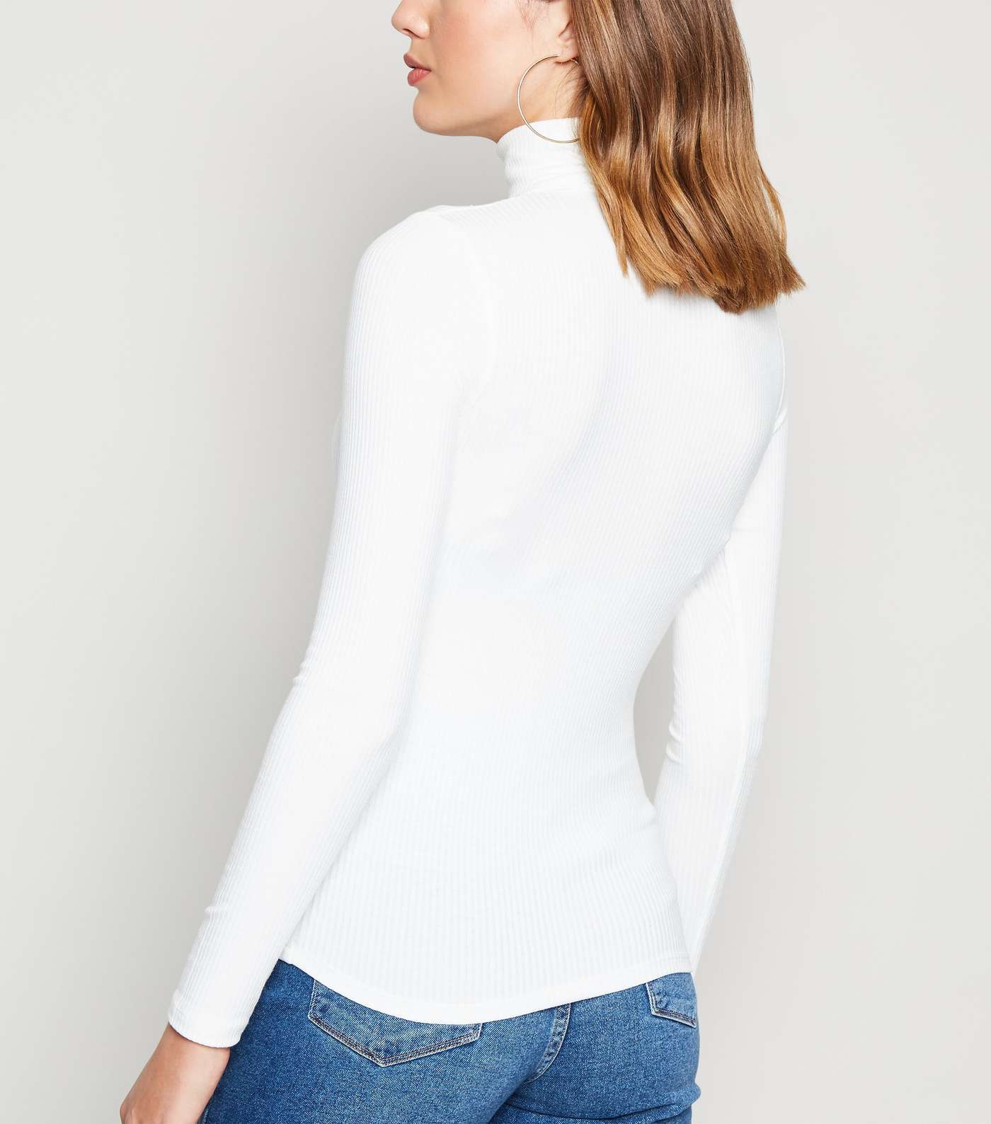 Off White Ribbed Roll Neck Top Image 3