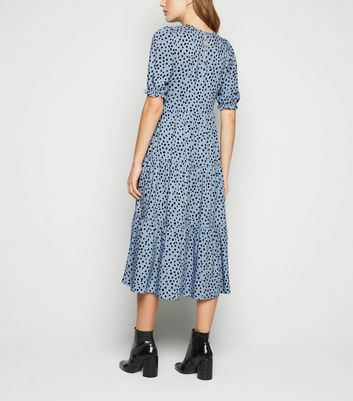 new look blue spot midi dress