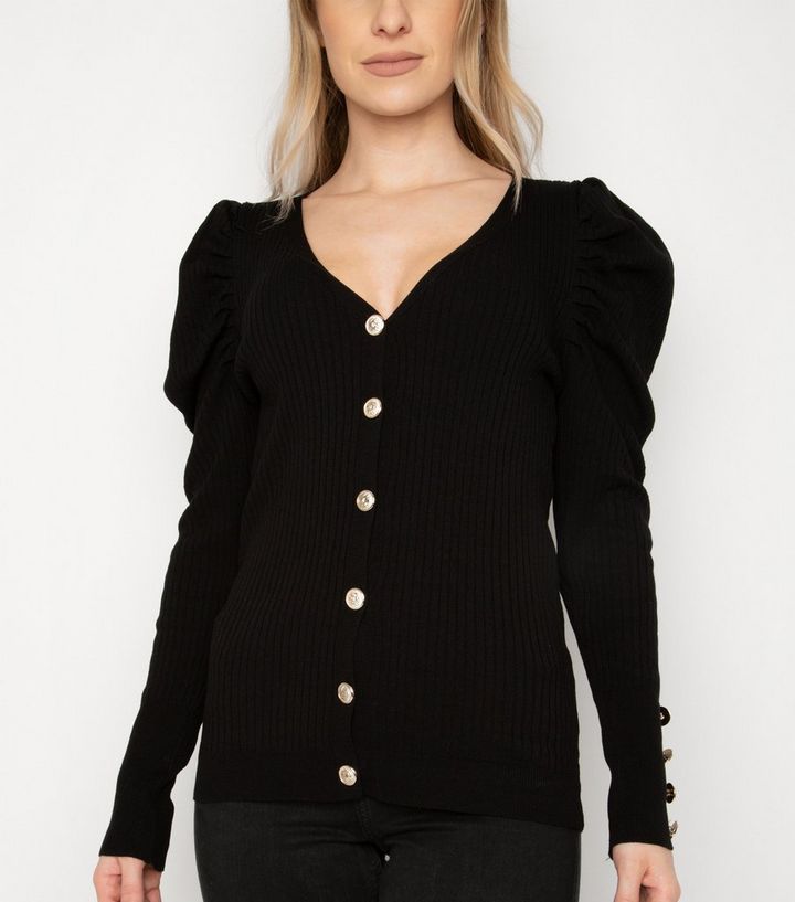 Port Boutique Black Puff Sleeve Cardigan New Look