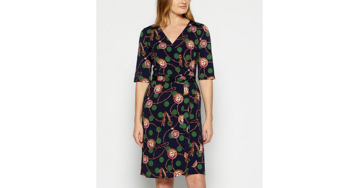 StylistPick Navy Spot and Chain Print Dress New Look