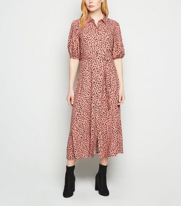 new look puff sleeve chiffon shirt dress in pink floral