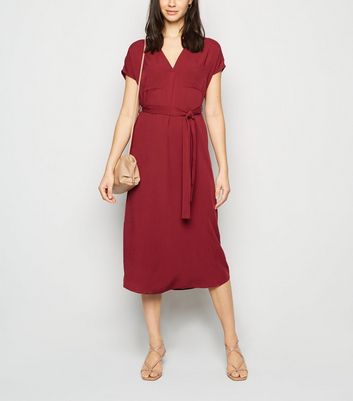 Burgundy Collared Midi Tunic Dress