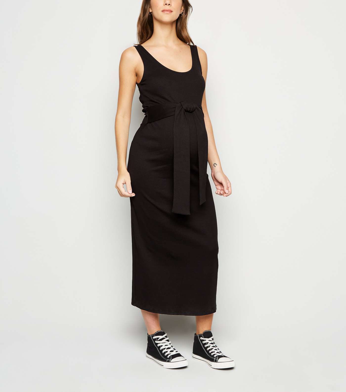 Maternity Black Ribbed Jersey Midi Dress