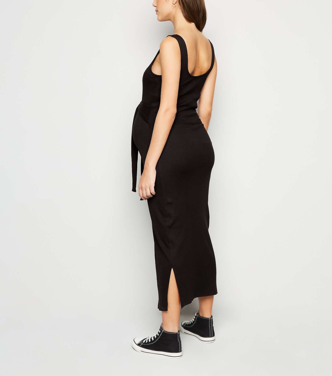 Maternity Black Ribbed Jersey Midi Dress Image 3