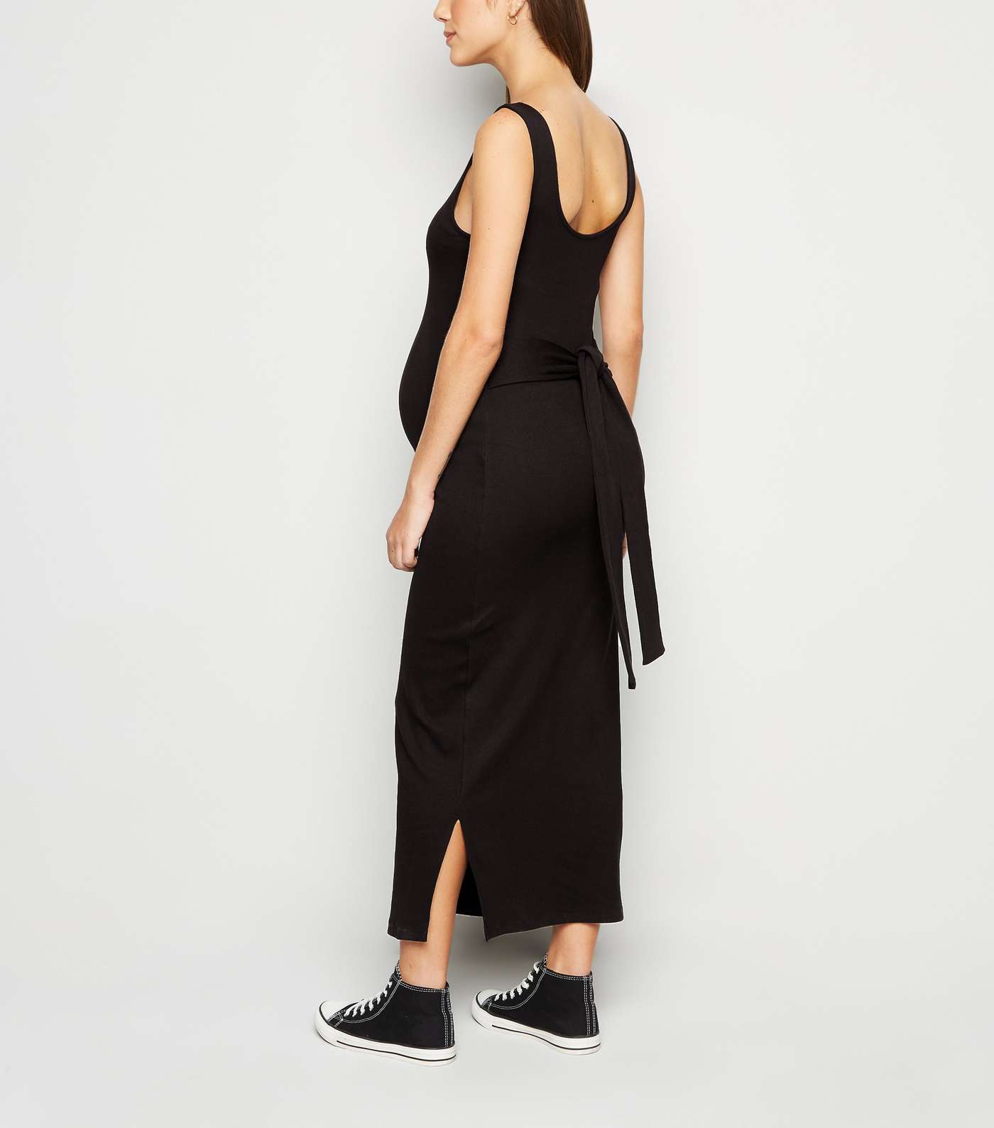 Maternity Black Ribbed Jersey Midi Dress Image 5