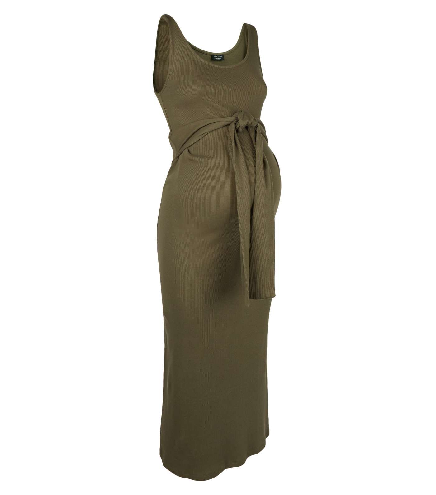 Maternity Khaki Ribbed Jersey Midi Dress Image 4