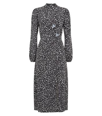 Image of Black Animal Print Ruffle Front Midi Dress New Look