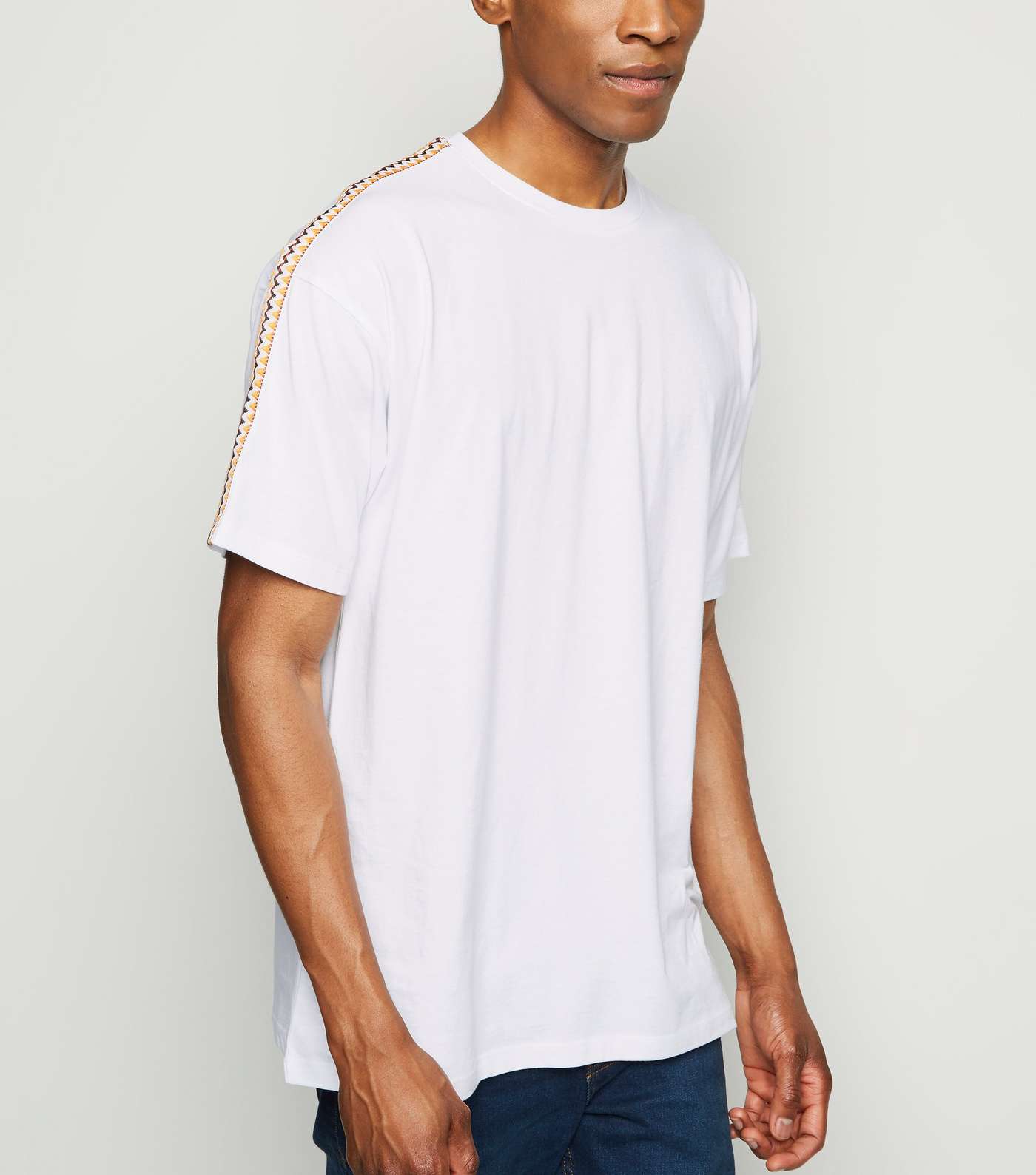 White Zig Zag Tape Sleeve T-Shirt