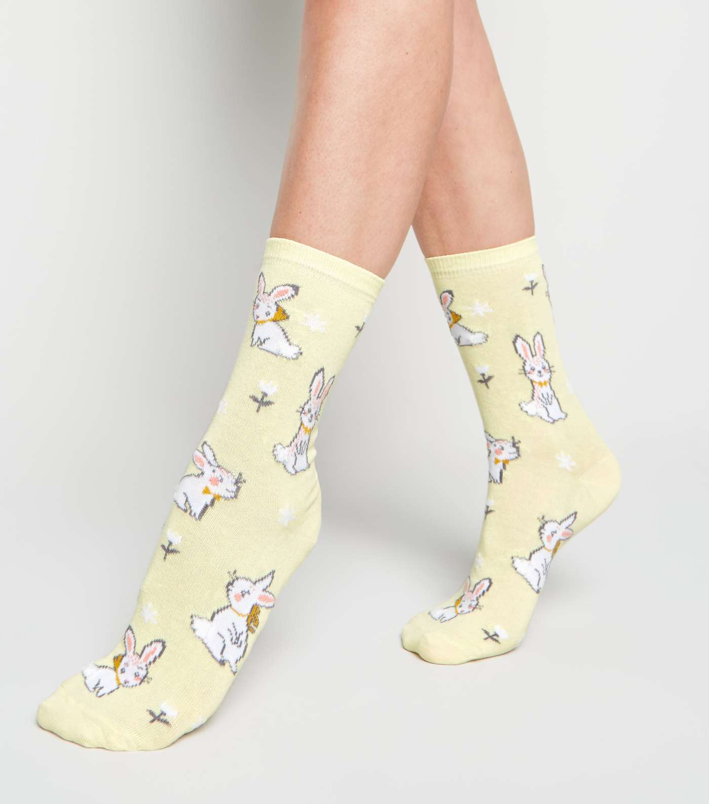 Pale Yellow Bunny Rabbit Print Socks Image 2