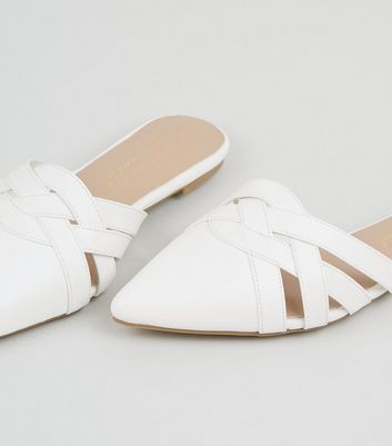 white slip on mules