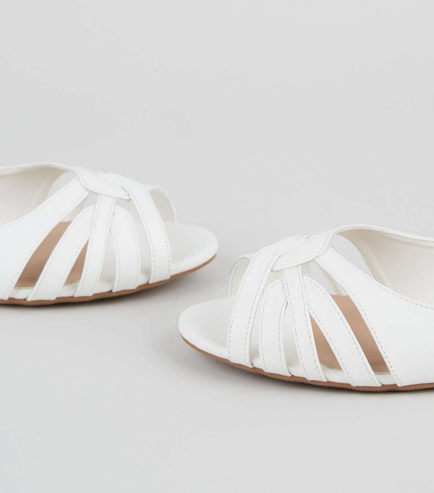 Wide Fit White Leather-Look Peep Toe Caged Sandals Image 4