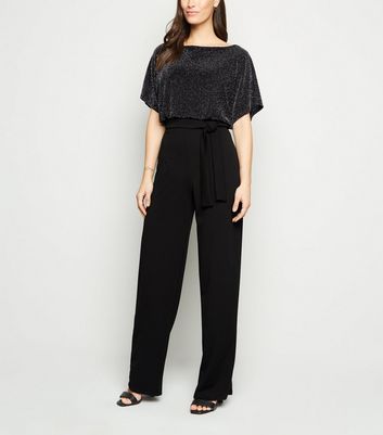 Missfiga Light Grey Glitter Belted Jumpsuit | New Look