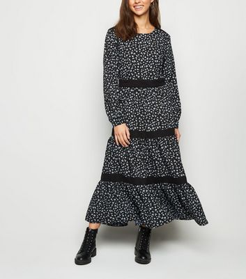 JDY Black Floral Tiered Maxi Dress New Look