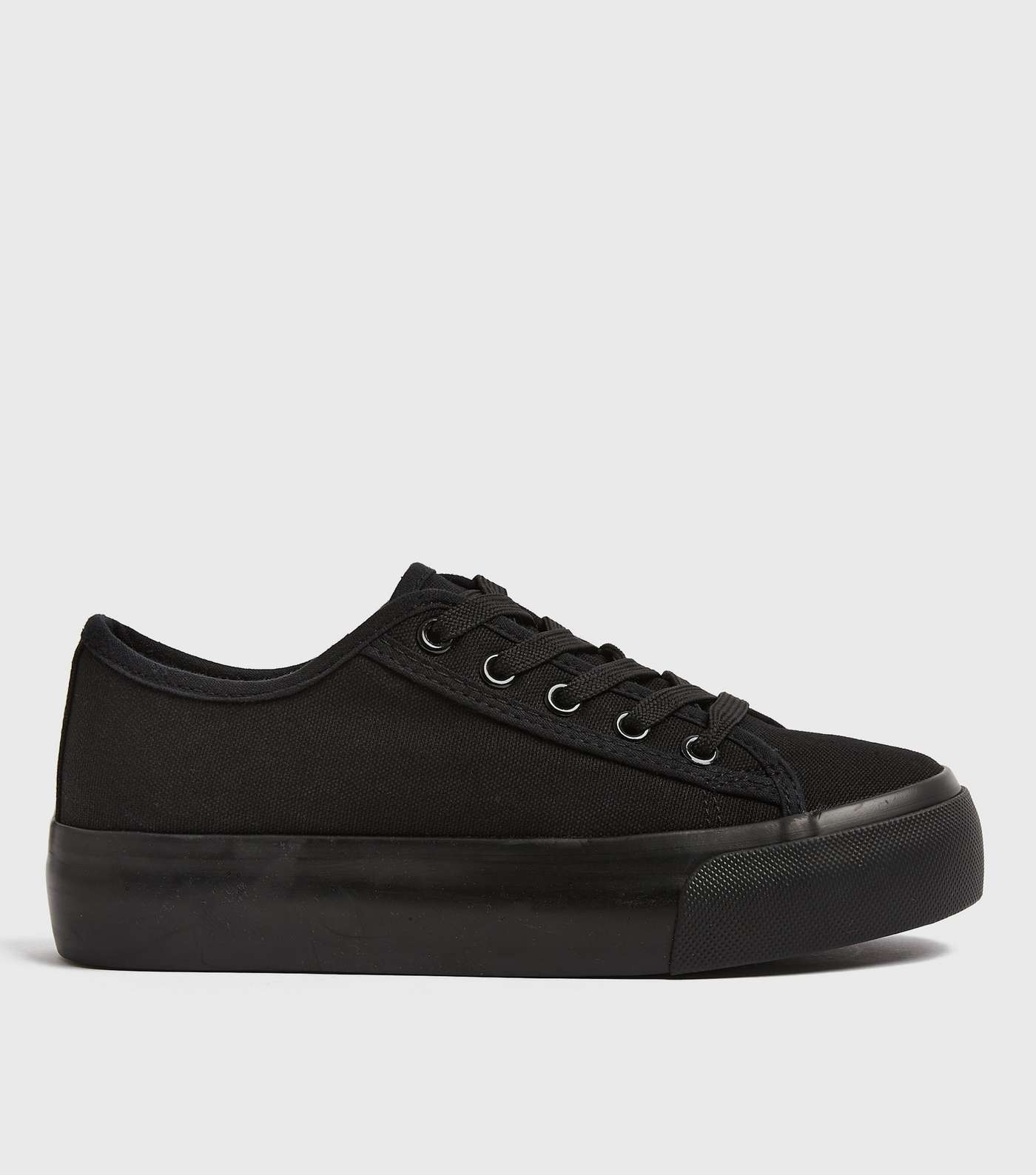 Black Canvas Lace Up Chunky Trainers