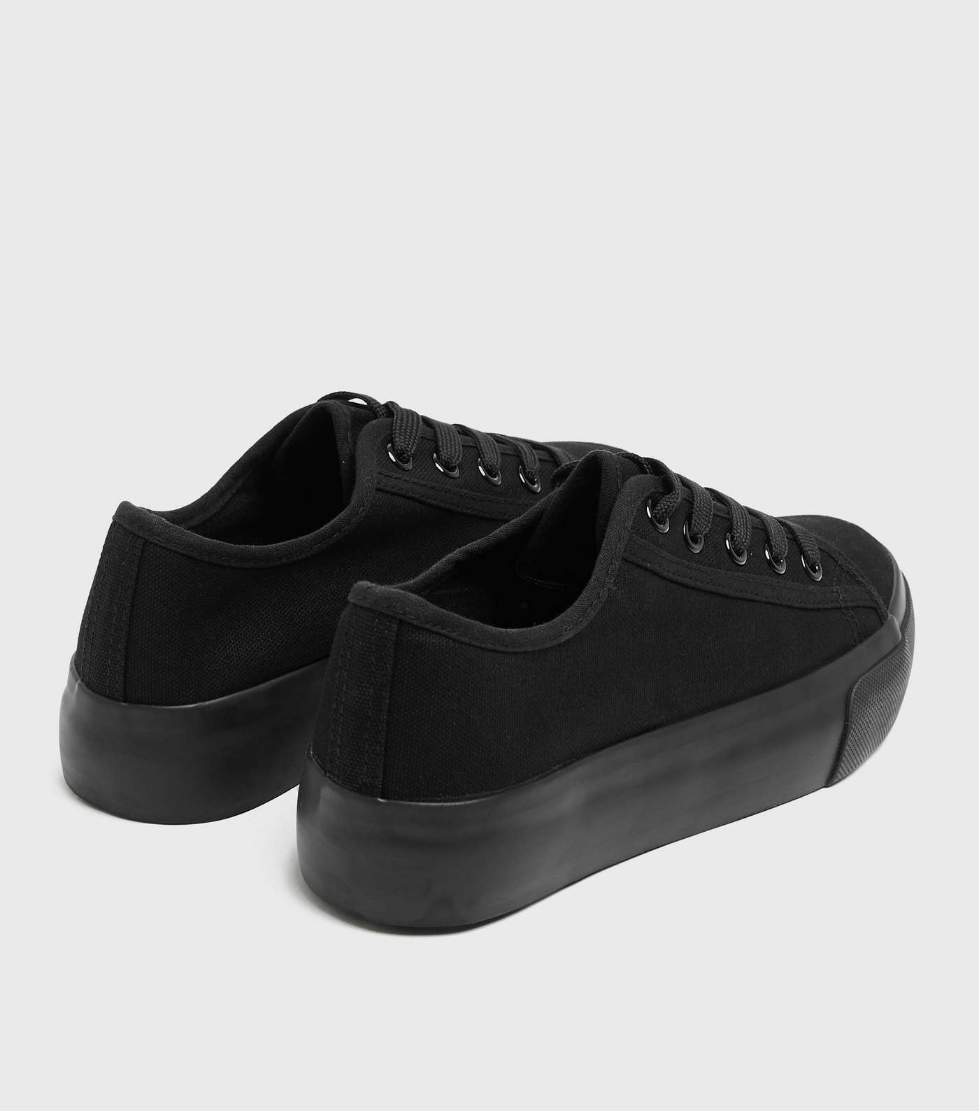 Black Canvas Lace Up Chunky Trainers Image 4