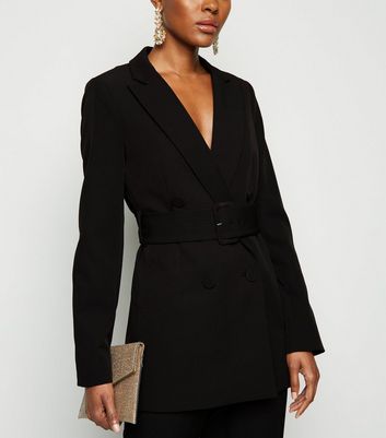 Black belted blazer sale