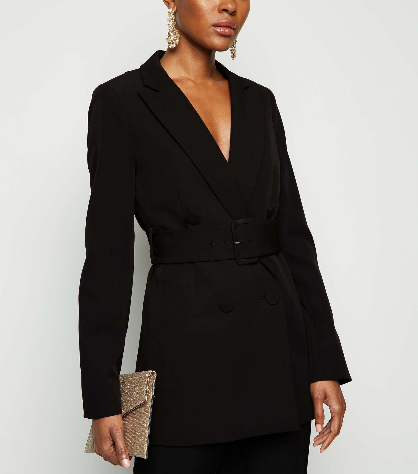 Black Double Breasted Belted Blazer