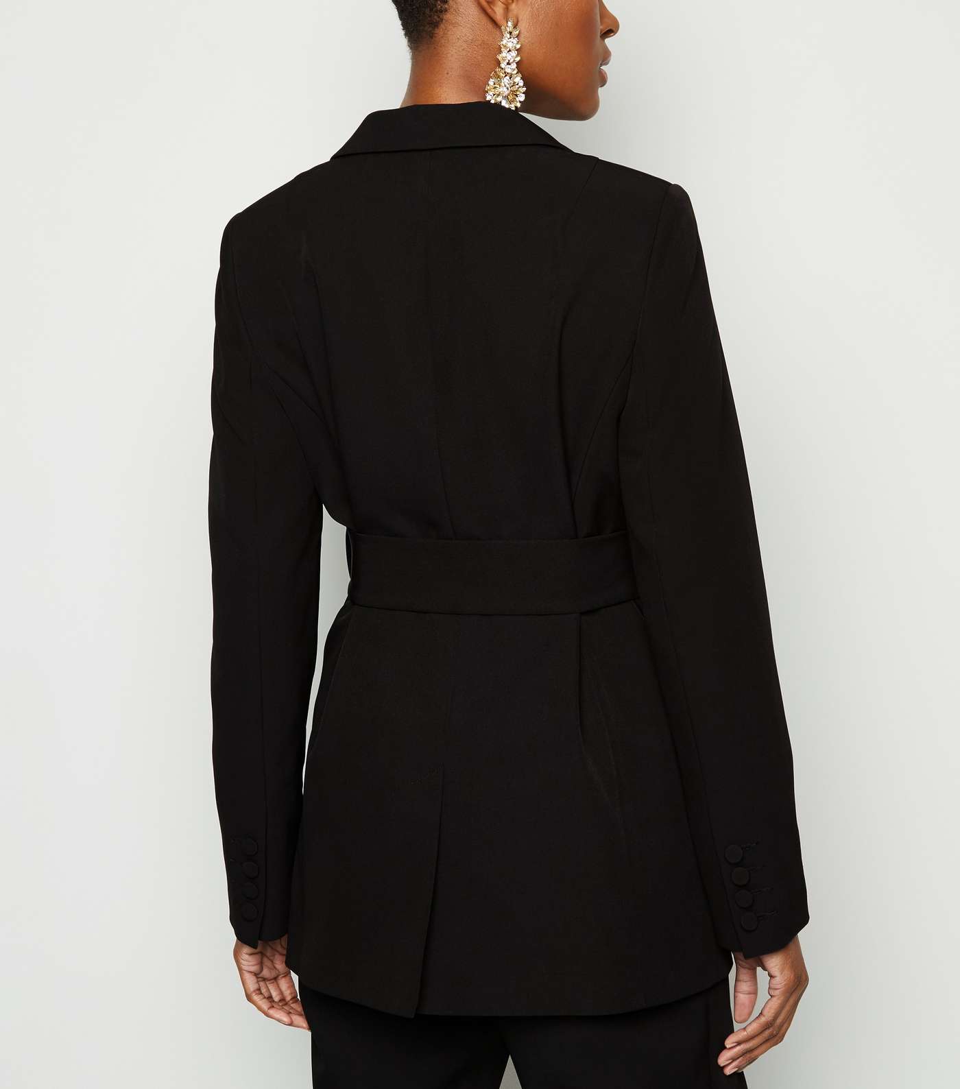 Black Double Breasted Belted Blazer Image 3