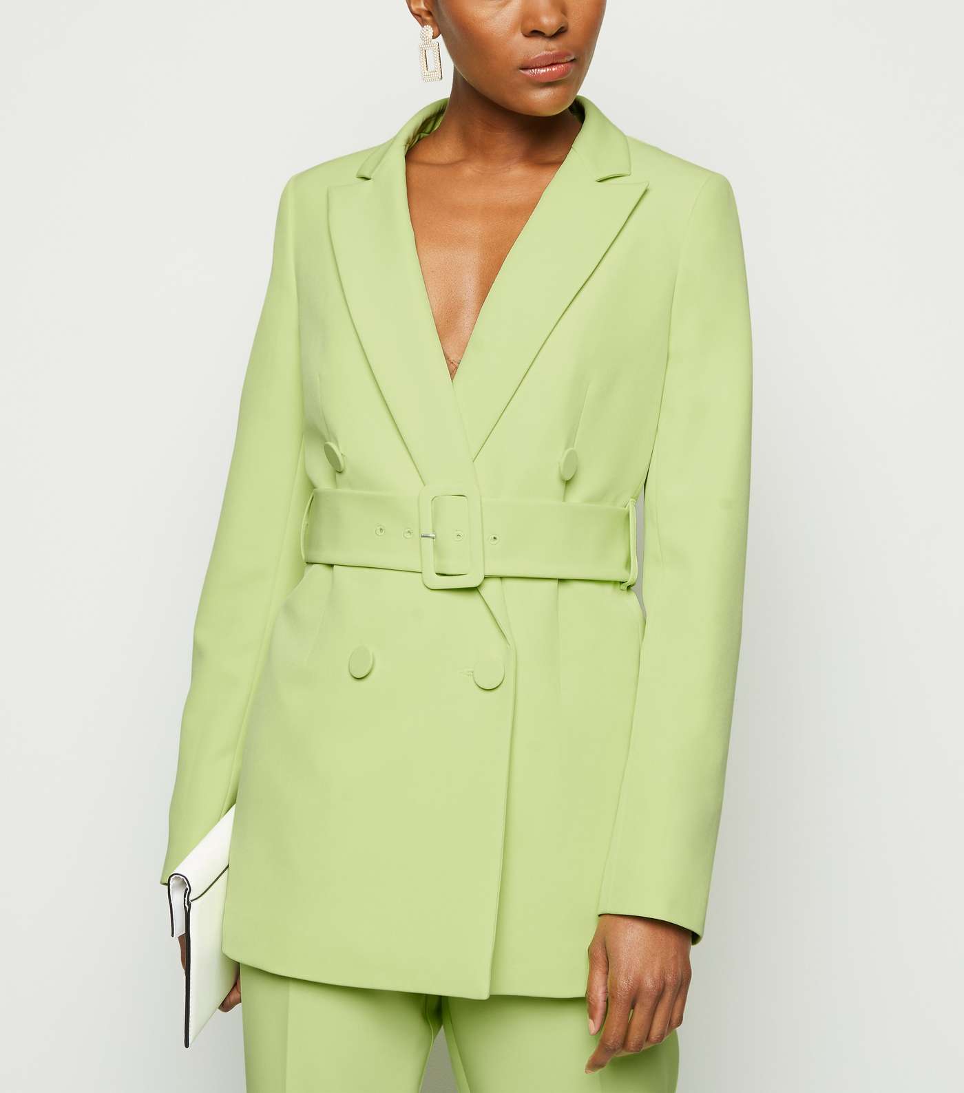 Green Neon Double Breasted Belted Blazer Image 2