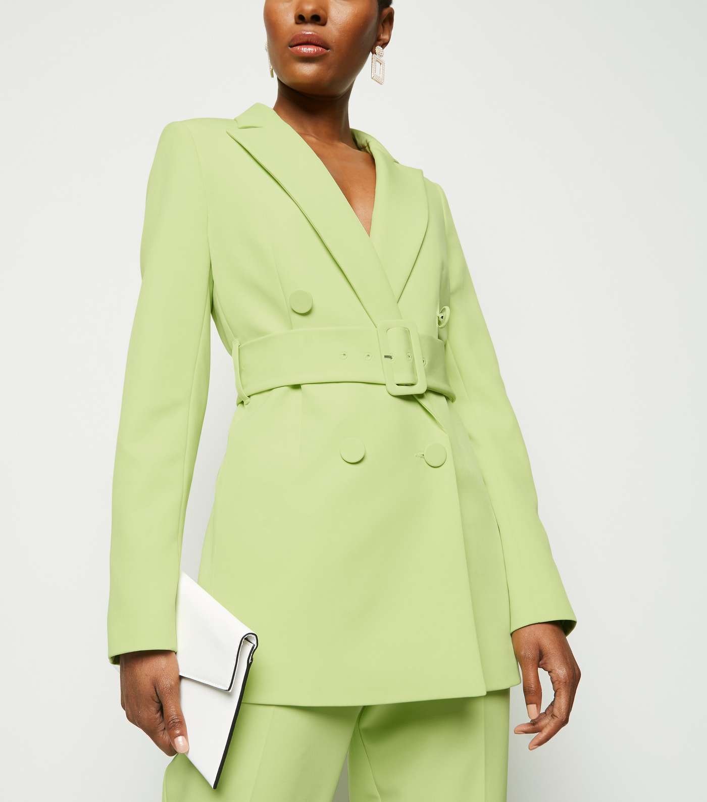 Green Neon Double Breasted Belted Blazer Image 6