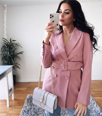 pink belted blazer