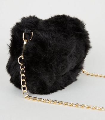 black faux fur crossbody bag