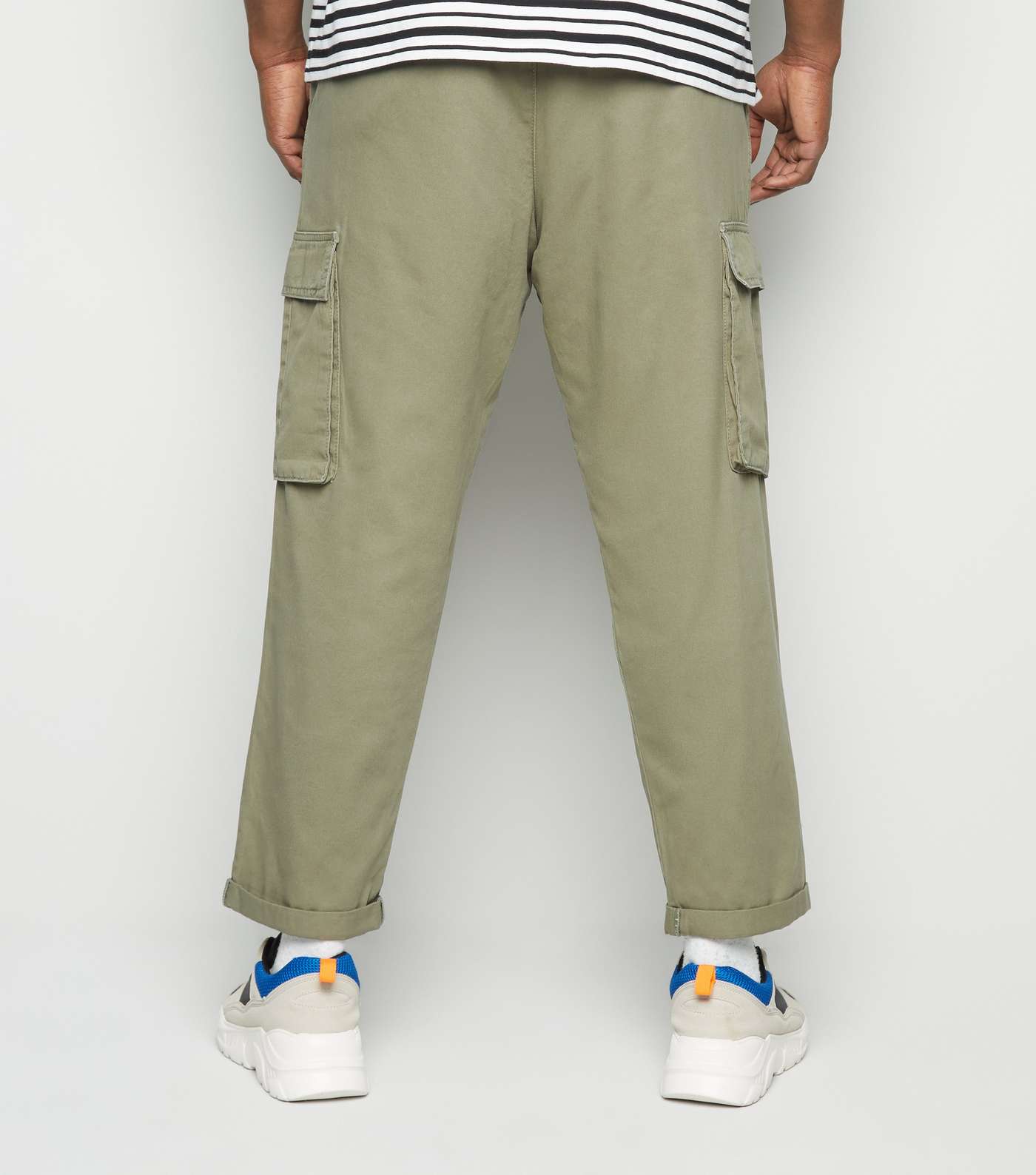 Plus Size Khaki Cotton Cargo Trousers Image 3