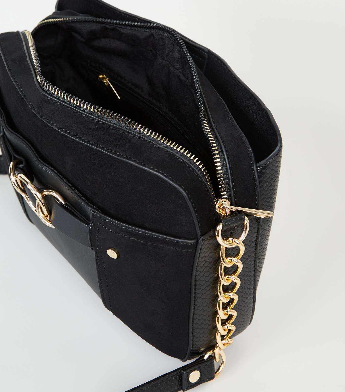 Black Suedette Handle Cross Body Bag  Image 5