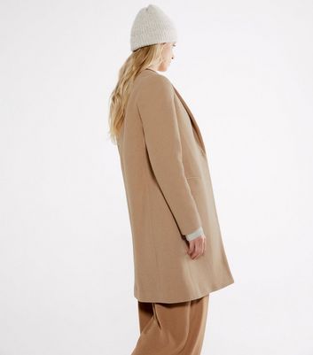 New look petite camel hot sale revere collar longline coat