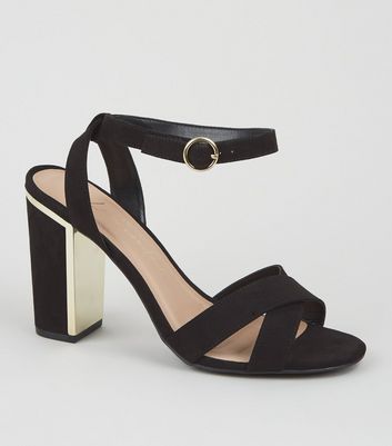 wide fit black block heels