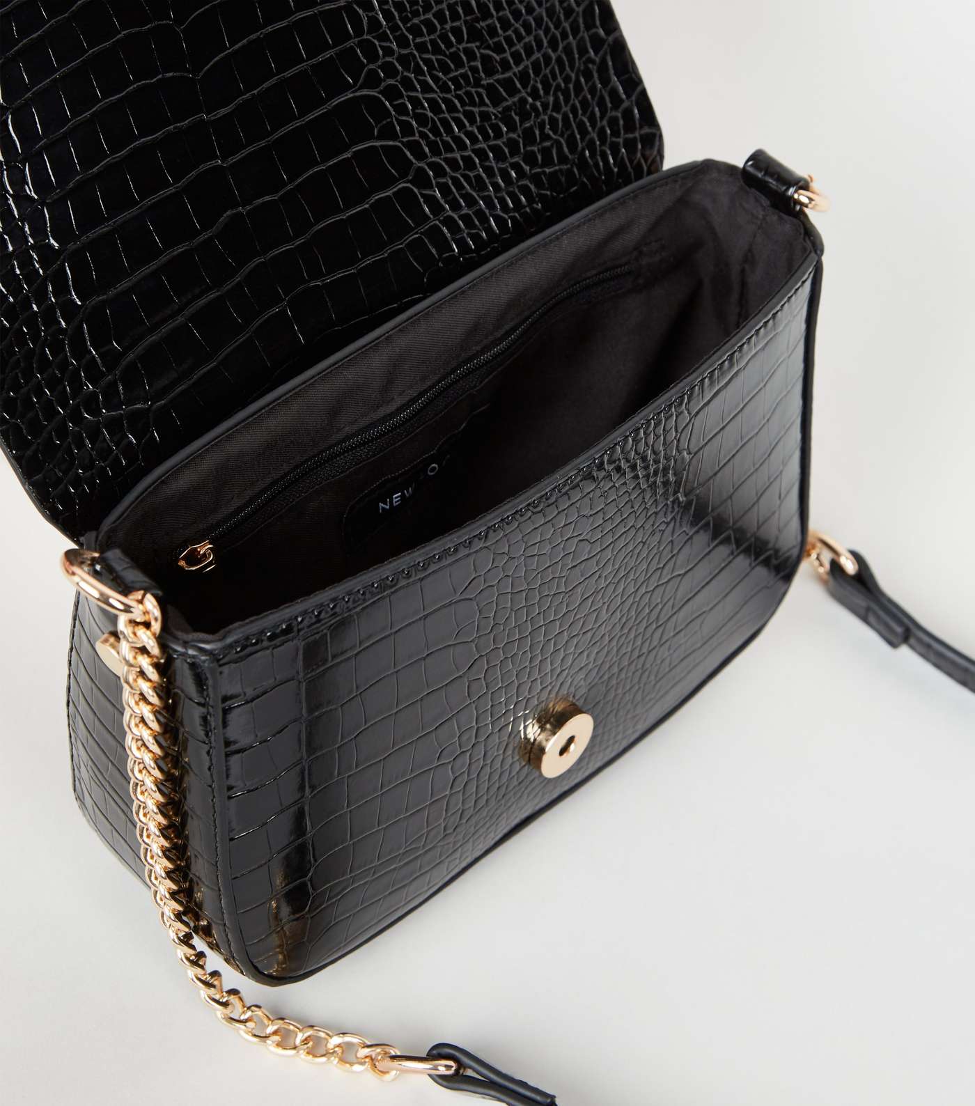 Black Faux Croc Saddle Shoulder Bag Image 3
