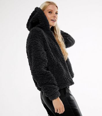 Dark Grey Hooded Teddy Jacket