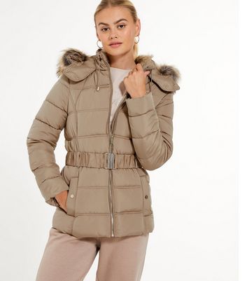 camel coat with fur hood