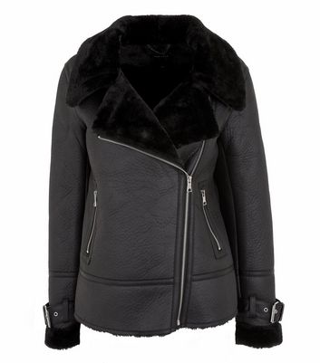 new look black aviator coat